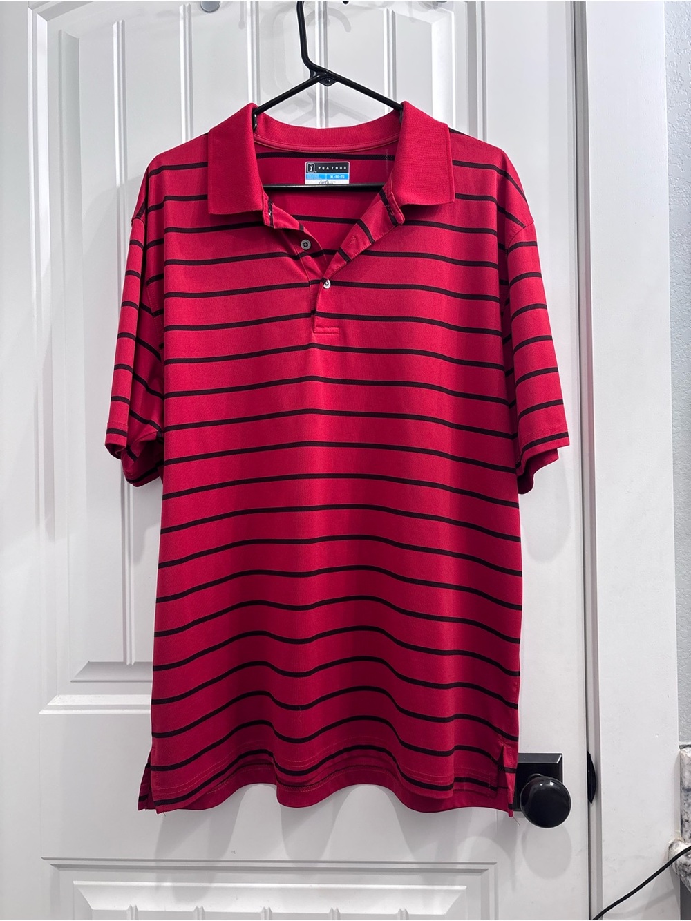 PGA Men’s Red Striped Polo Shirt